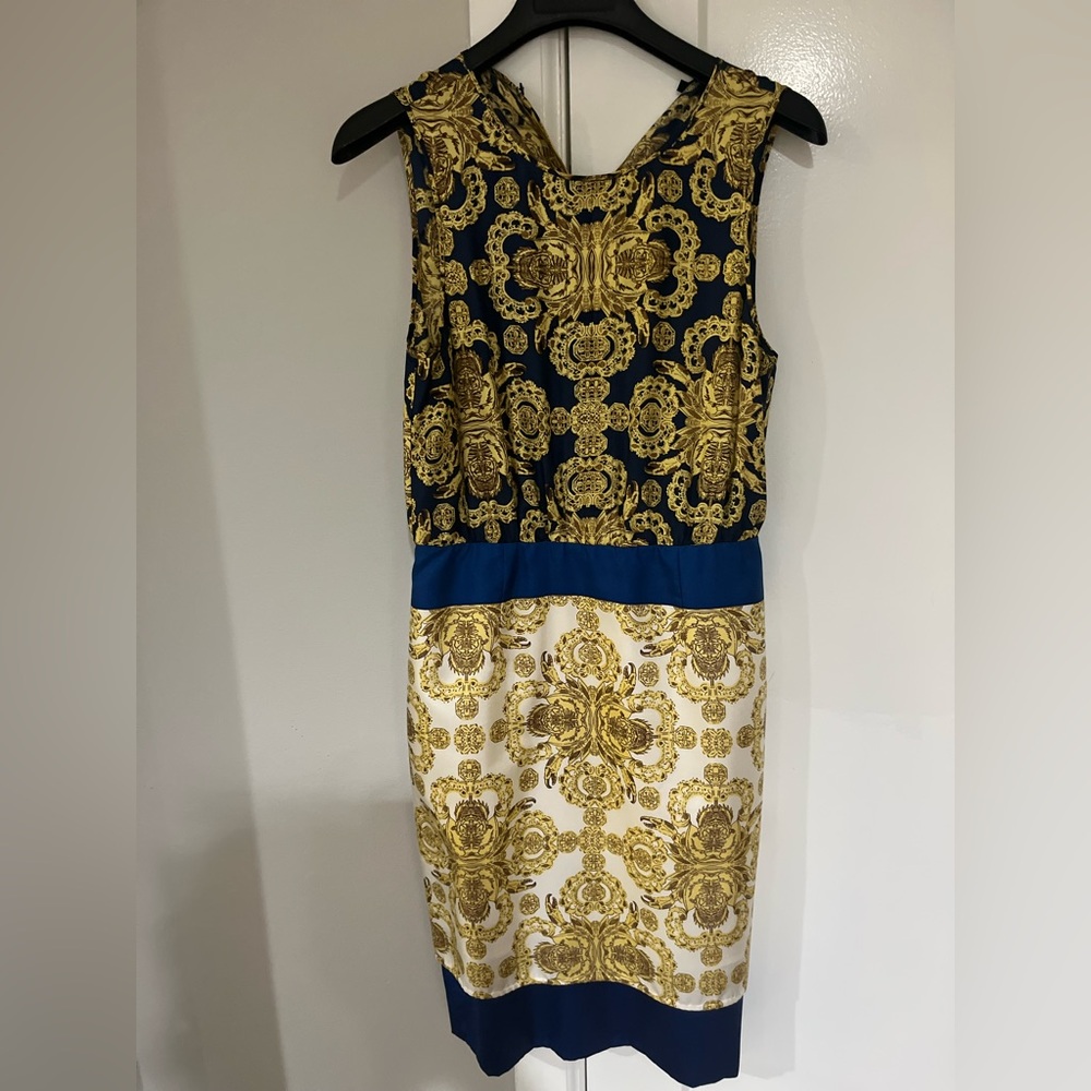 Tibi Gold and Blue Baroque Midi Dress